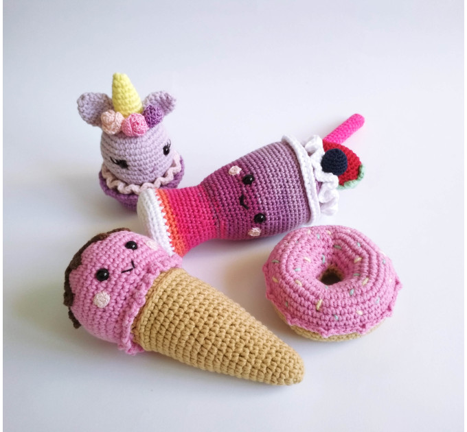 Play food set Crochet Milkshake Ice cream Donut Cupcake