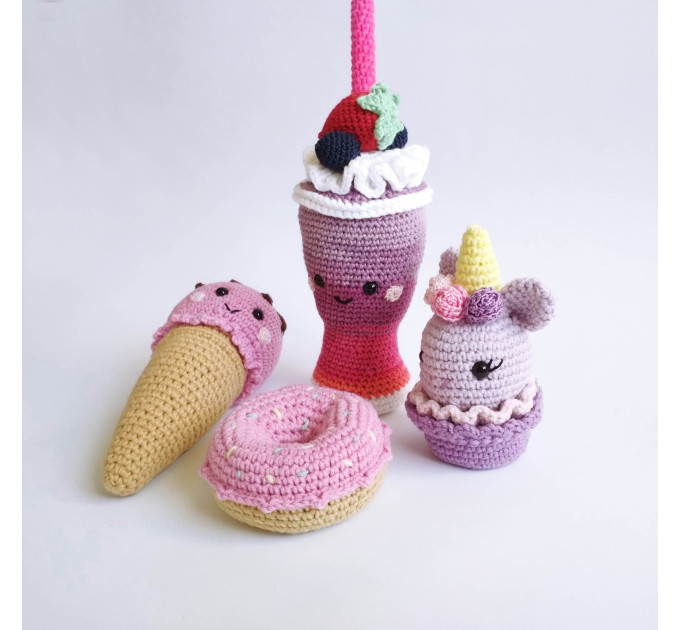 Play food set Crochet Milkshake Ice cream Donut Cupcake