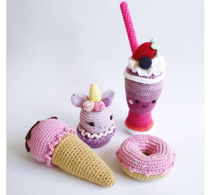 Play food set Crochet Milkshake Ice cream Donut Cupcake