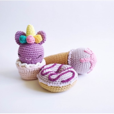 Tea set for girls Unicorn tea set Play food Gift for niece 5 year old gift Ice cream cone donut