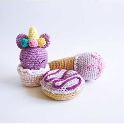 Tea set for girls Unicorn tea set Play food Gift for niece 5 year old gift Ice cream cone donut