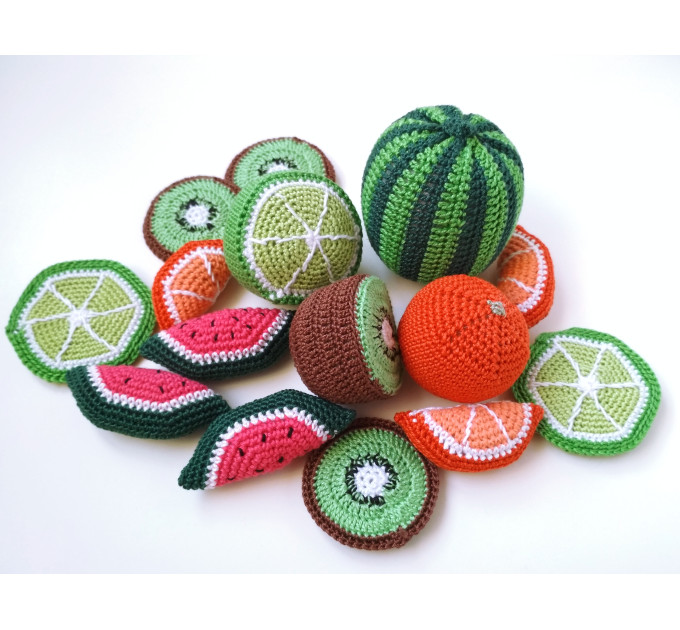 Crochet food fruit slice Tropical fruit toy Farmers market Montessori sensory toys materials First birthday gift