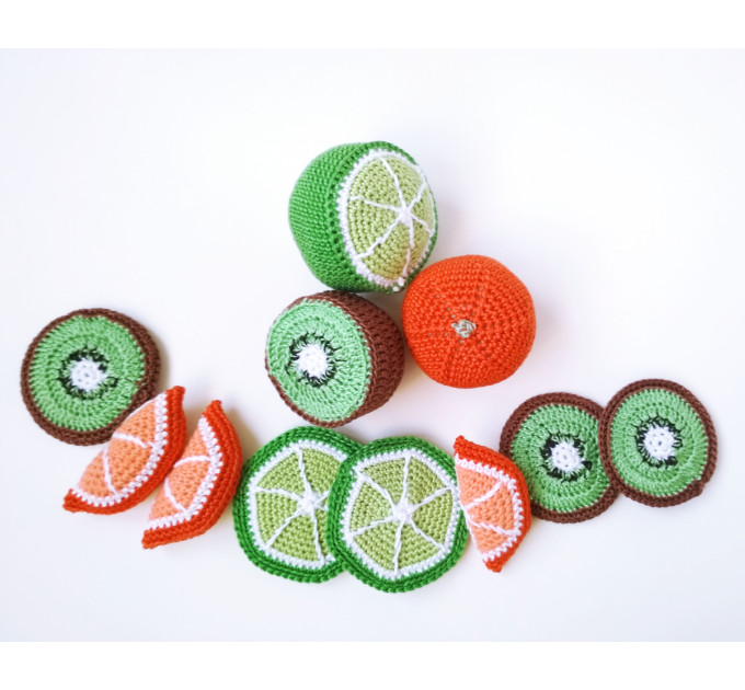 Crochet food fruit slice Tropical fruit toy Farmers market Montessori sensory toys materials First birthday gift