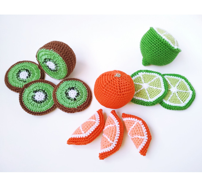 Crochet food fruit slice Tropical fruit toy Farmers market Montessori sensory toys materials First birthday gift