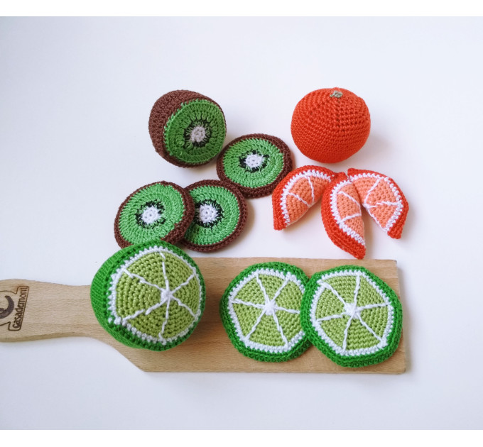 Crochet food fruit slice Tropical fruit toy Farmers market Montessori sensory toys materials First birthday gift