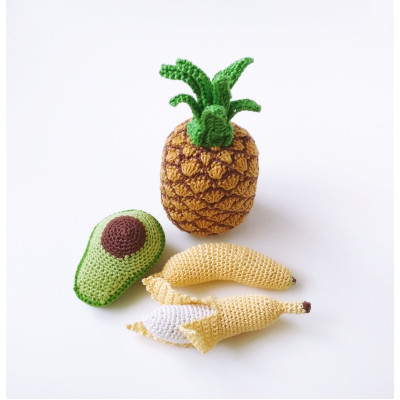 Crochet play food Pineapple play kitchen set fruit plushies Baby play gym eco toys Sensory toys baby