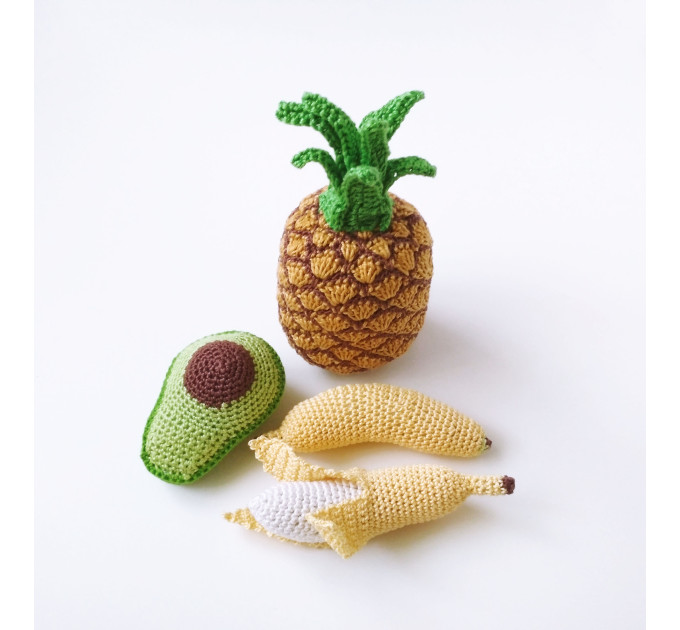 Crochet play food Pineapple play kitchen set fruit plushies Baby play gym eco toys Sensory toys baby