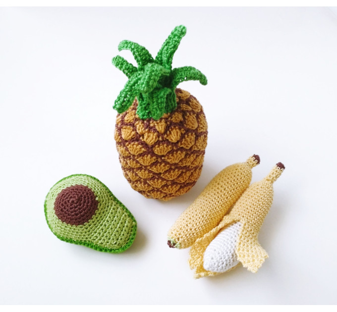 Crochet play food Pineapple play kitchen set fruit plushies Baby play gym eco toys Sensory toys baby