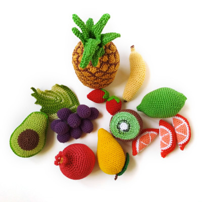 Eco sensory toys baby Montessori toddler Play food fruit plushies