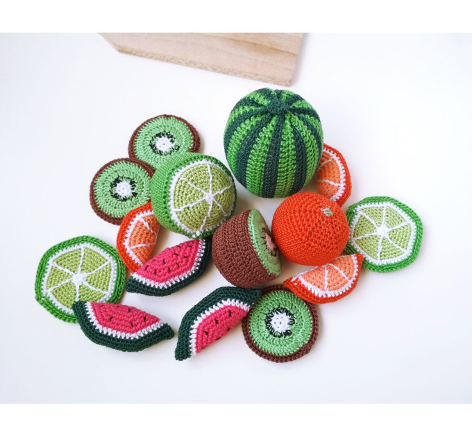 Crochet food fruit slice Tropical fruit toy Farmers market Montessori sensory toys materials First birthday gift