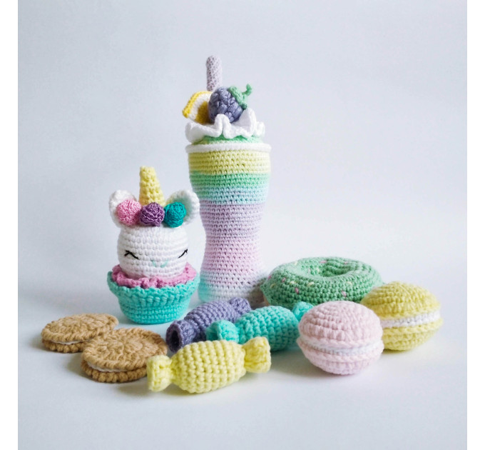 Crochet Milkshake cupcake macaroons smoothie donut