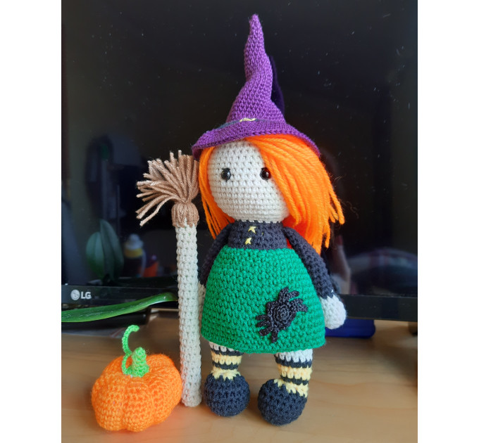 Crochet Halloween witch, cute interior doll, fall ornament