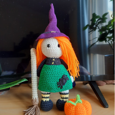 Crochet Halloween witch, cute interior doll, fall ornament