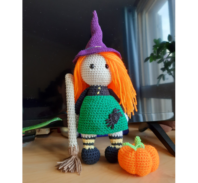 Crochet Halloween witch, cute interior doll, fall ornament