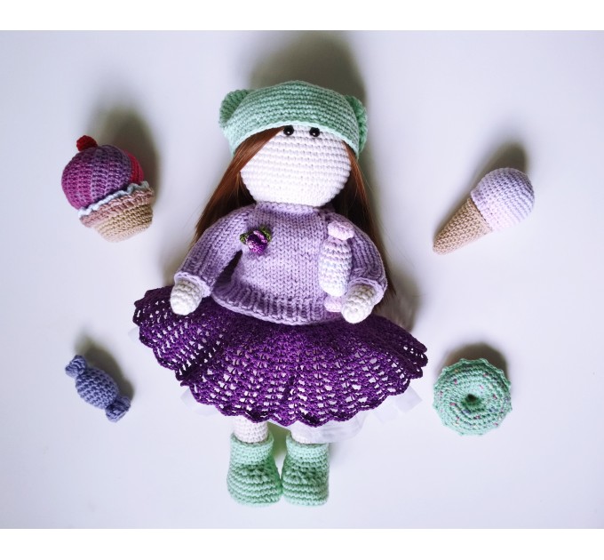 Crochet doll with hat Knit cute interoir doll with clothes