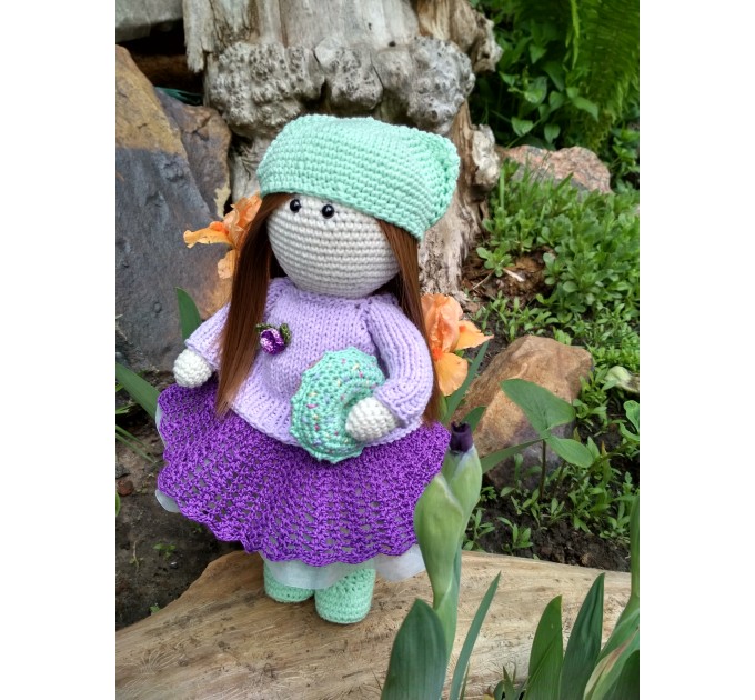 Crochet doll with hat Knit cute interoir doll with clothes