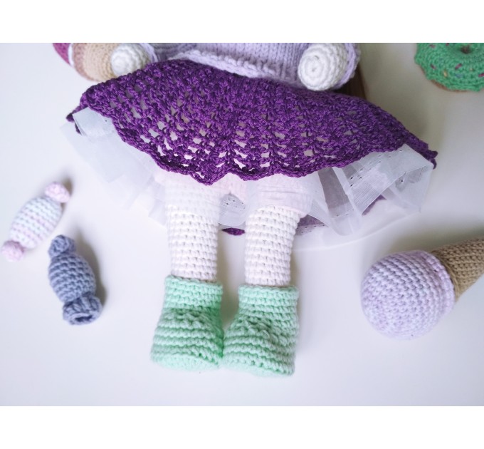 Crochet doll with hat Knit cute interoir doll with clothes