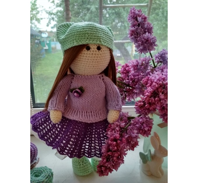 Crochet doll with hat Knit cute interoir doll with clothes