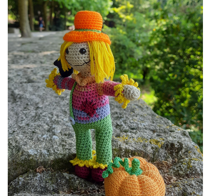 Crochet scarecrow interior doll, Halloween decoration, stuffed strawman