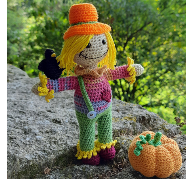 Crochet scarecrow interior doll, Halloween decoration, stuffed strawman