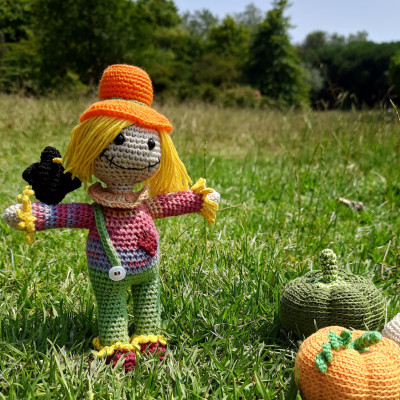 Crochet scarecrow interior doll, Halloween decoration, stuffed strawman