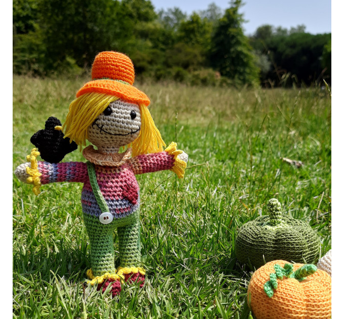 Crochet scarecrow interior doll, Halloween decoration, stuffed strawman