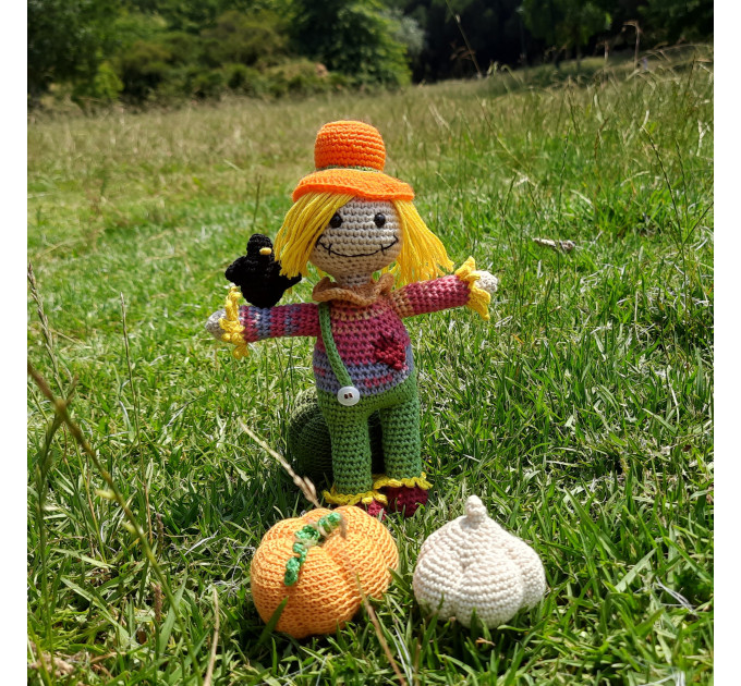 Crochet scarecrow interior doll, Halloween decoration, stuffed strawman