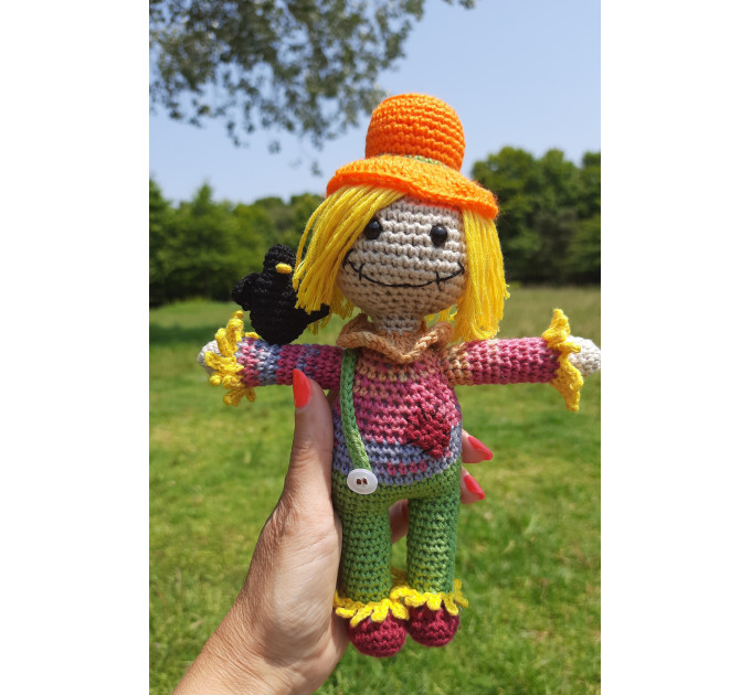 Crochet scarecrow interior doll, Halloween decoration, stuffed strawman