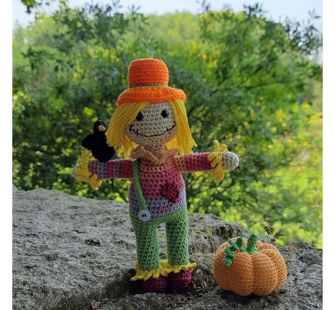 Crochet scarecrow interior doll, Halloween decoration, stuffed strawman