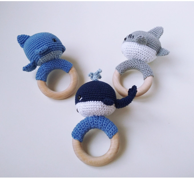 Crochet blue whale baby rattle Xmas baby gift Cotton rattle Whale baby Organic teether Sea Baby shower Baby boy gift Sea ocean tiny animal