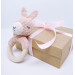 Crochet baby rattle Cotton white unicorn shower gift Wooden teether ring Pregnancy gift New mommy gift Newborn welcome gift Gender neutral stuffed animal