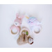 Crochet baby rattle Cotton white unicorn shower gift Wooden teether ring Pregnancy gift New mommy gift Newborn welcome gift Gender neutral stuffed animal