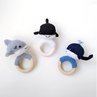 Crochet blue whale,shark,dolphin,orca,baby rattle Xmas baby gift Cotton rattle Whale baby Organic teether Sea Baby shower Baby boy gift Sea ocean tiny animal