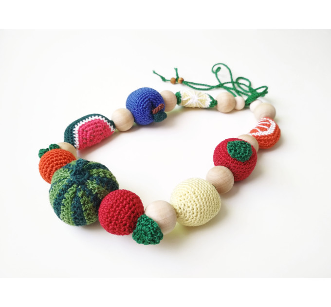 Nursing teething fruit necklace Montessori activity busy baby toy sling Mommy eco Little girl necklace Breastfeeding toy Baby shower gift