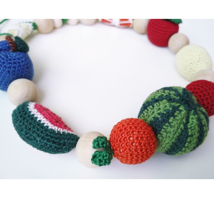 Nursing teething fruit necklace Montessori activity busy baby toy sling Mommy eco Little girl necklace Breastfeeding toy Baby shower gift