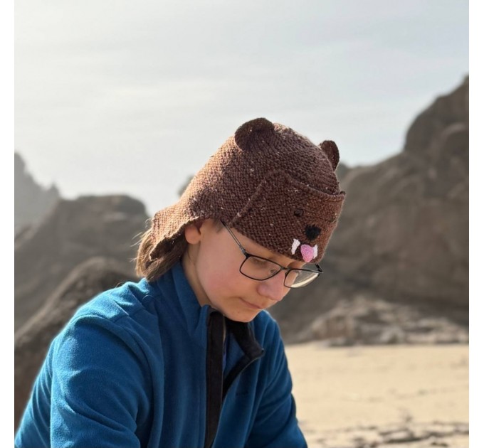 Awawa Knitted Hyrax Hat, Cute Animal Beanie, Handmade Knitted Daman Hat, Cozy Wool Blend Winter Hat, Kawaii Earflap Hat, Gift for Animal Lovers