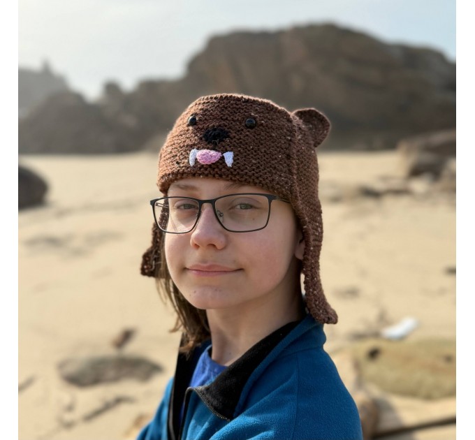 Awawa Knitted Hyrax Hat, Cute Animal Beanie, Handmade Knitted Daman Hat, Cozy Wool Blend Winter Hat, Kawaii Earflap Hat, Gift for Animal Lovers