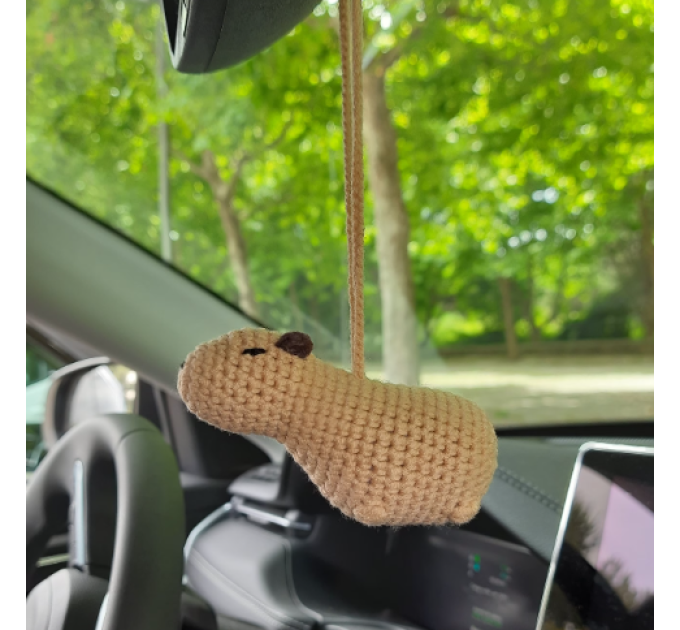 Crochet capybara car rearview mirror charm, handmade keychain, friendship gift