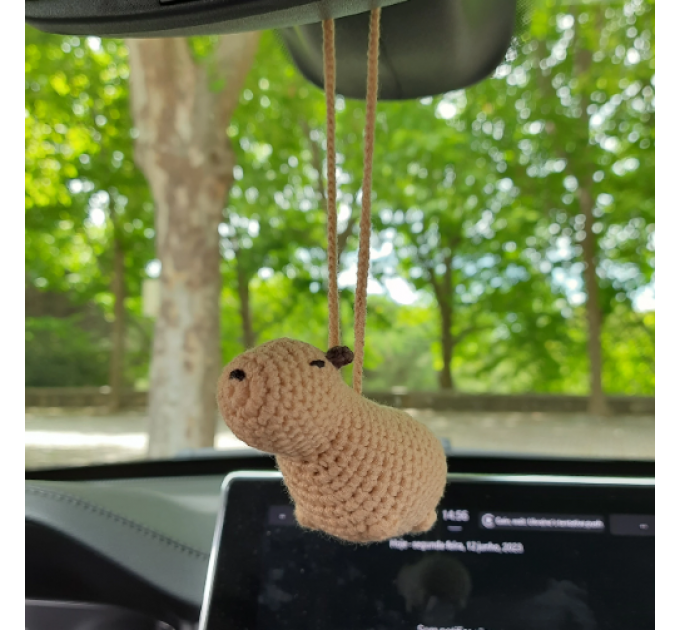 Crochet capybara car rearview mirror charm, handmade keychain, friendship gift