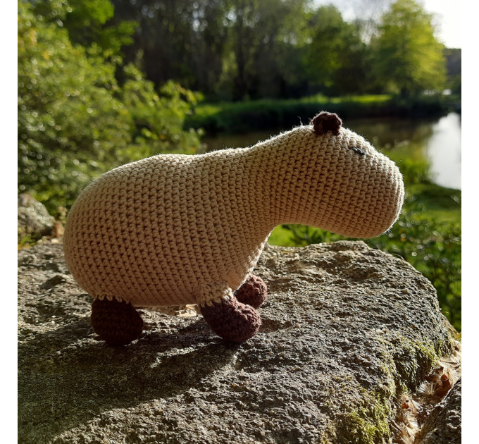 Capybara doll crochet plush toy for rodent lovers Capi lover cute interior doll gift beige animal Nephew niece present mom son gift