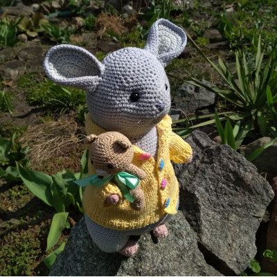 Crochet chinchilla toy for kids Tilda doll with bear