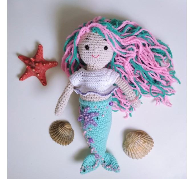 Crochet mermaid handmade doll Art doll plush toy Waldorf ooak doll Crochet princess girl birthday gift 7 year old girl